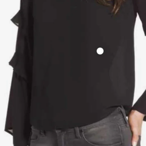 See by Chloe black ruffled 3/4 sleeve crepe-like boat neck blouse, size 4-EU 34 - Picture 5 of 11
